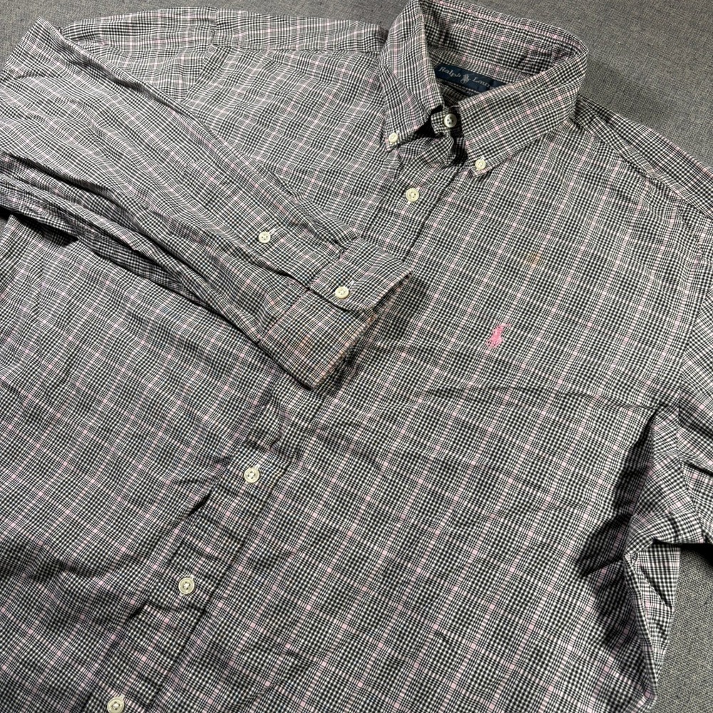 Ralph Lauren Mens XL Classic Fit Button Down Shirt Pink Black Micro Check Plaid